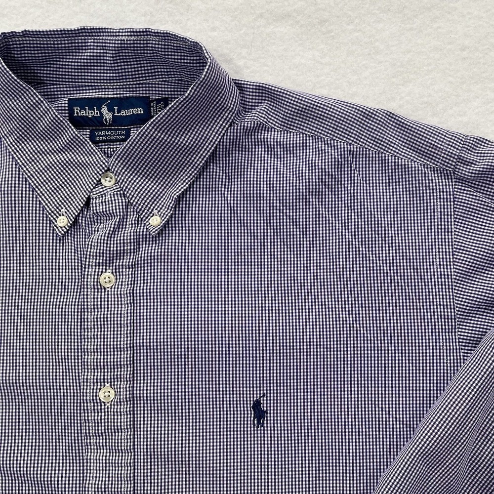 Ralph Lauren Poll Logo Button Down Yarmouth Shirt Men's 17 1/2 36-37 Blue Check